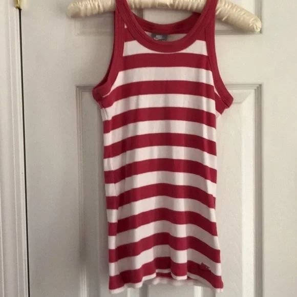 NIKE stripped ribbed training sporty Cotton Pink White Tank Top Sz M - Picture 2 of 7